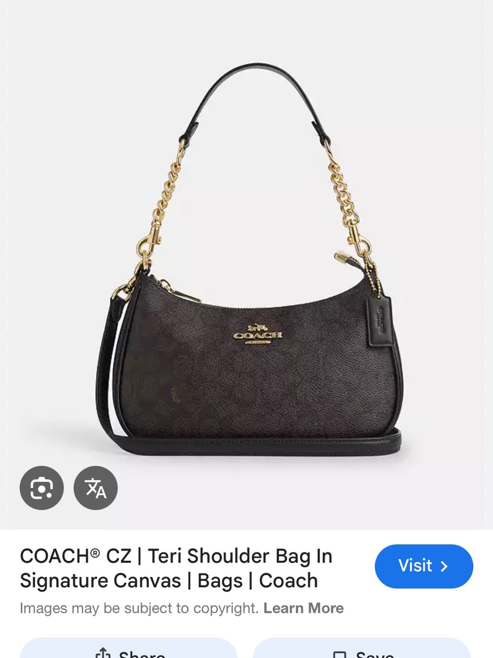 Coach Shoulder Bag in Dark Brown with Gold Hardware